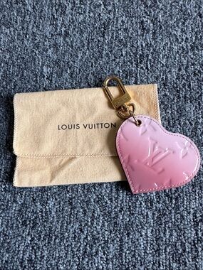 Louis Vuitton Pink Patent Heart Charm with Gold Hardware